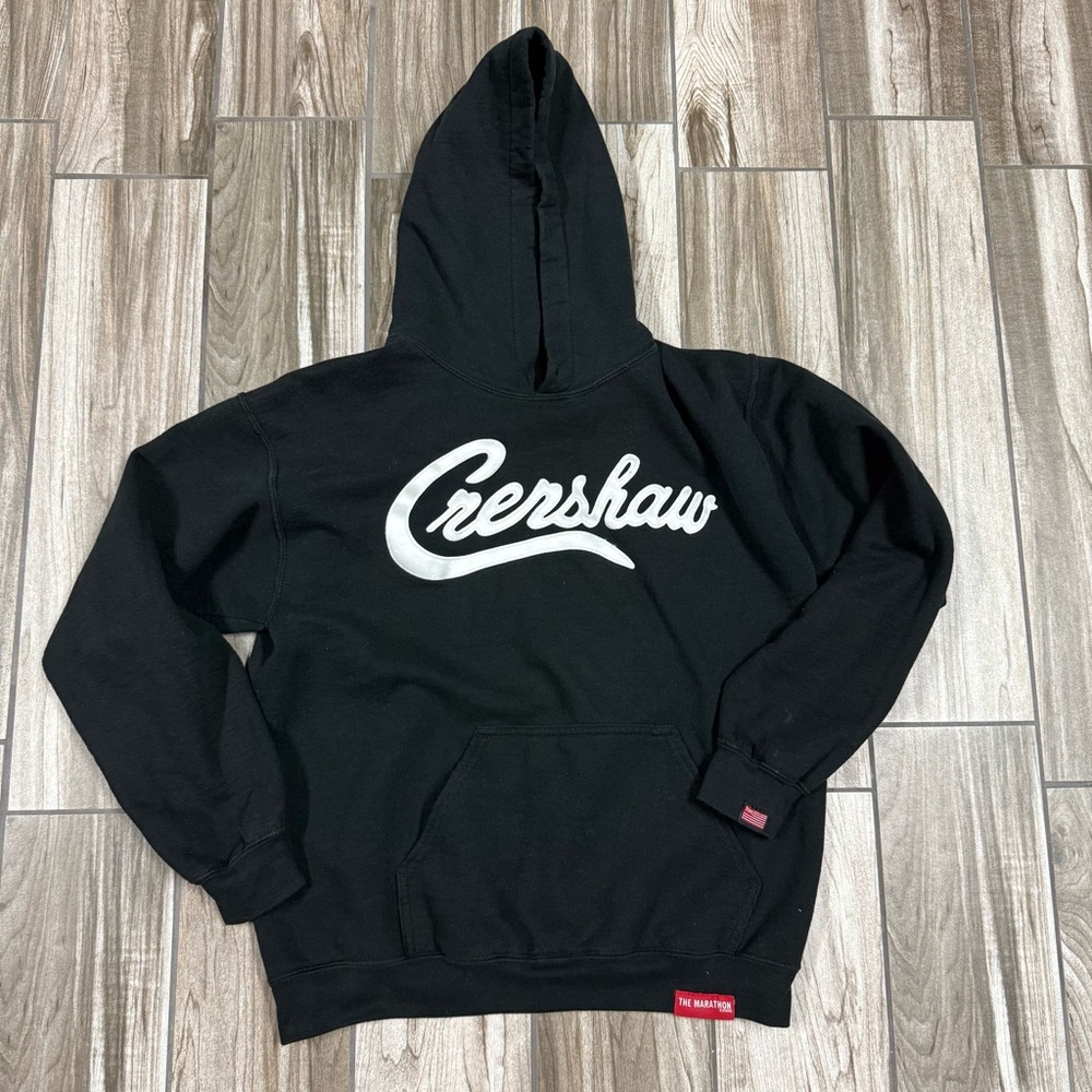 The Marathon Clothing Black Hoodie with White Crenshaw Logo